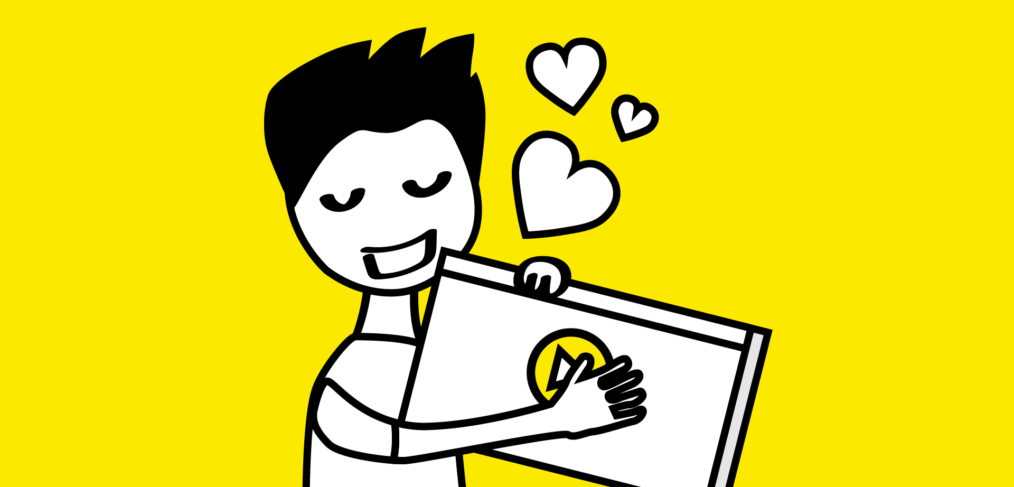 an illustration of a guy hugging a video