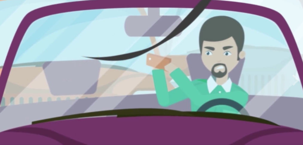 screenshot of the main character in a car