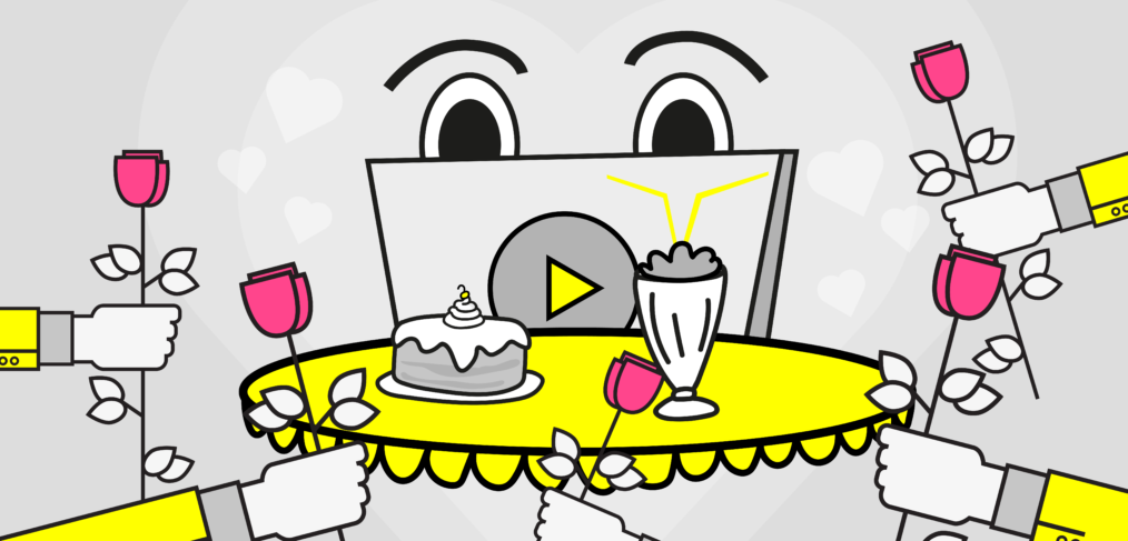 Relationship goals: explainer videos and businesses: illustration of a video receiving red roses for valentine's day