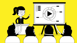 illustration of a business person using an explainer video in a presentation
